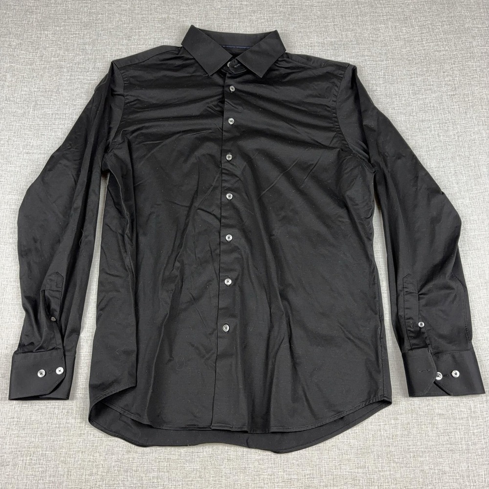 BUGATCHI Shirt Mens XL Black Slim Fit Stretch Dress Long Sleeve‎ Cotton Blend
